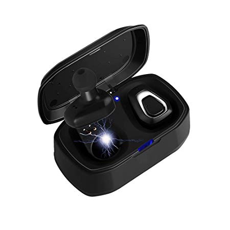 FORNORM Bluetooth Earphone, True Wireless Earbuds Stereo Sound Headphones Noise Reduction with Charging Dock, One key Operation, Separately Connection, Black Sliver