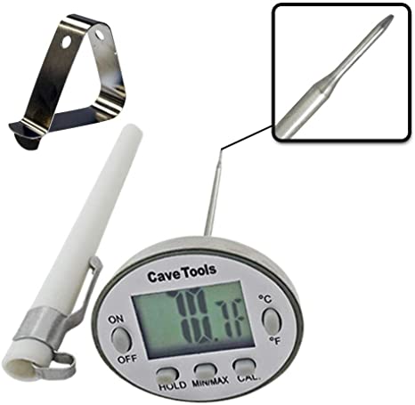 Instant Read Digital Thermometer for Cooking BBQ Grilling Candy Chocolate Meat Baking Liquids Smoker - Stainless Steel Casing Long Food Probe & LCD Display by Cave Tools
