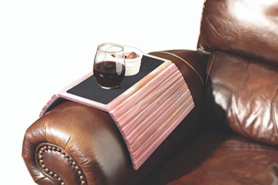 Etna Solid Wood Sofa/Couch Arm Tray Table w/Non-Slip Felt Surface & Slat Links–Flexible Foldable Coaster Tray, Sofa Armrest, or Caddy Perfect for Holding Drinks, Snacks, TV Remote, Phone-Natural Wood
