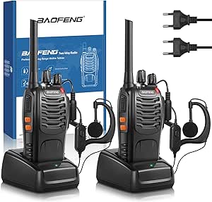 Baofeng Walkie Talkie Recargable, Walkie Talkie Profesional, PMR446 sin Licencia 16 Canales VOX, Walkie Talkie con Cargador EU y Pinganillo, Apto para Adultos y Niños (1 Pare)