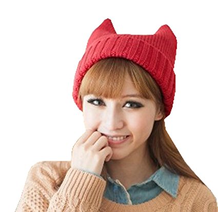 Xinliya Women Devil Cat Ear Knit Hat Beanie Beret Cap Headwear