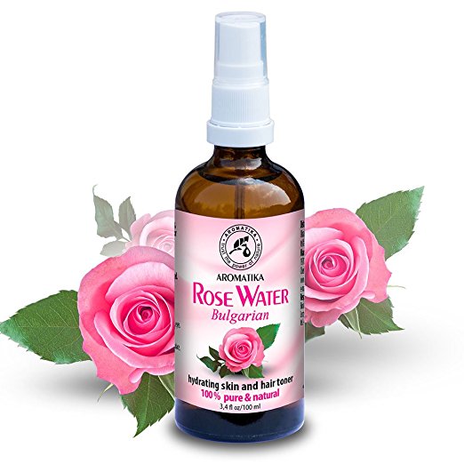 Rose water 100% Pure and Natural 100 ml - Fragrant Rosewater Bulgarian - Rosa Damascena Floral Water is Facial Cleanser and Toner Spray for Skin - Hair - Face - Scalp - Body - best Facial Water to all skin types - for Body care - Anti-Ageing Skin Care - Acne-preventing - Makeup Remover - for Beauty - Health - Wellness - Cosmetics - Chemical and Alcohol Free - pack of 1 (1 x 100 ml) - Glass Bottle of AROMATIKA
