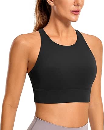 CRZ YOGA Womens Butterluxe Strappy High Neck Longline Sports Bra - Padded Criss Cross Back Workout Sports Bras Crop Tank Top