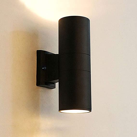 Cylinder Up Down Wall Mount Light ，Modern Outdoor Porch Wall Sconce Light, Black Exterior Light Fixtures, Waterproof Lamp with Aluminum of Matte Black Finish and Tempered Glass Cover