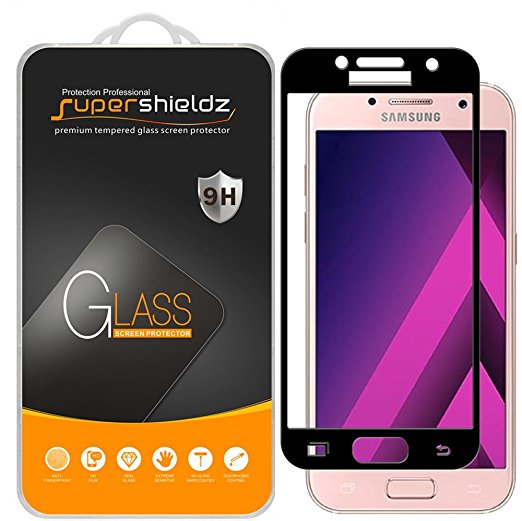 [2-Pack] Supershieldz For Samsung Galaxy A3 (2017) [Not Fit For 2016 Version) Tempered Glass Screen Protector, [Full Screen Coverage] Anti-Scratch, Bubble Free, Lifetime Replacement Warranty (Black)