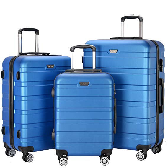 Resena Luggage 3 Piece Set Suitcase Spinner Hardshell Lightweight (Blue)