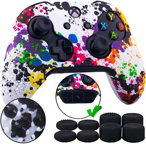 9CDeer Studded Protective Customize Transfer Printing Silicone Cover Skin Sleeve Case   8 Thumb Grips Analog Caps for Xbox One/S/X Controller Splashing Graffiti Compatible with Official Stereo Headset