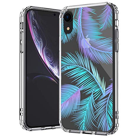 MOSNOVO iPhone XR Case, Clear iPhone XR Case, Tropical Palm Leaf Pattern Clear Design Transparent Plastic Hard Back Case with Soft TPU Bumper Protective Case Cover for Apple iPhone XR