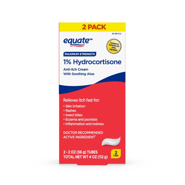 Equate 1% Hydrocortisone Anti-Itch Cream with Soothing Aloe, Maximum Strength, Twin Pack, 4 oz
