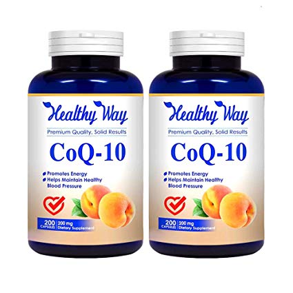 Healthy Way Pure CoQ10 200mg, 400 Capsules Supports Heart Health & Helps Maintain Healthy Blood Pressure, 2 Pack (400 Capsules) - Non-GMO USA Made 100% Money Back Guarantee - Order Risk Free!
