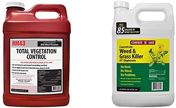 RM43 43-Percent Glyphosate Plus Weed Preventer Total Vegetation Control, 2.5-Gallon & Compare-N-Save 016869 Concentrate Grass and Weed Killer, 41-Percent Glyphosate, 1-Gallon, White