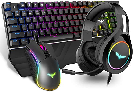 HAVIT Mechanical Keyboard Mouse Headset Kit, Blue Switch Keyboards,Gaming Mouse & RGB Headphones for Laptop Computer PC Games
