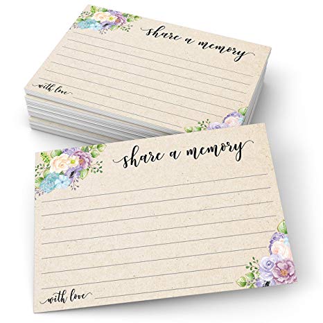 321Done Share a Memory Card (50 Cards) 4" x 6" - for Celebration of Life Birthday Anniversary Memorial Funeral Graduation Bridal Shower Game - Made in USA - Tan Kraft Watercolor Floral Pastel