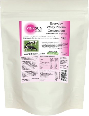 PINK SUN Everyday Whey 1kg or 3kg - Grass Fed Hormone Free Whey Protein Concentrate Powder (82% protein) Unflavoured Bulk Buy