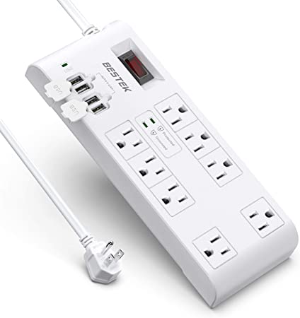 BESTEK 4,000 Joules Surge Protector with USB, Power Strips with 8 AC Outlets 15A 125V, DC 5V 4.2A 4 Smart USB Charging Ports, Long 6 Feet Heavy Duty Extension Cords, FCC ETL Listed, White