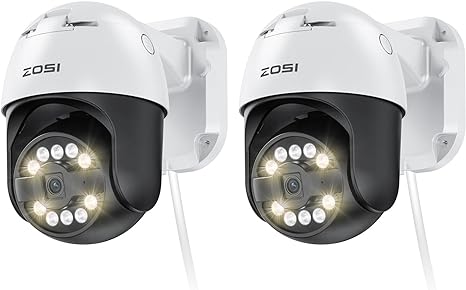 ZOSI 2 x C296 5MP 3K PoE PT Add-on Camera Outdoor with AI Face Human Vehicle Detection, Siren Alarm, Starlight Night Vision, Auto Track, 2-Way Talk, SD Card Storage, Only Compatible PoE NVR