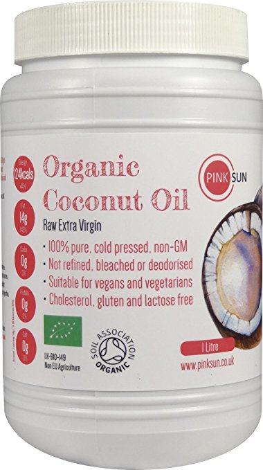 PINK SUN Raw Organic Extra Virgin Coconut Oil 1 litre - Cold Pressed Pure Unrefined - Bulk Buy 1L Large Tub
