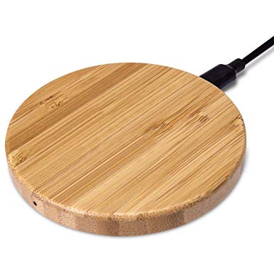 Navaris Qi Wireless Charging Pad - Bamboo Qi Induction Charger - 5W 7.5W 10W Fast Charging Compatible with Samsung Galaxy, Apple iPhone and More