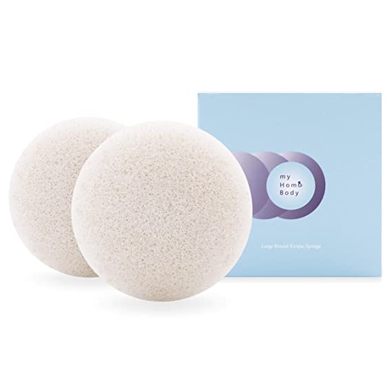 Large Round Pure Konjac Sponges, Gentle Cleansing Facial Sponge, Mild Exfoliation, Natural Skin Care for Face, 2pc Set