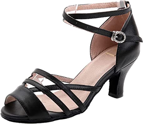 Honeystore Women's Cross Ankle-Strap Ballroom Dance Leather Open-Toe Shoes Party