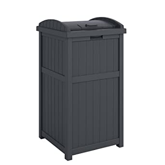 Suncast GH1732C 15.75" x 16" x 31.6" Trashcan Hideaway Outdoor Commercial 33 Gallon 31.6" Resin Garbage Waste Bin with Lid in Cyberspace for Garage