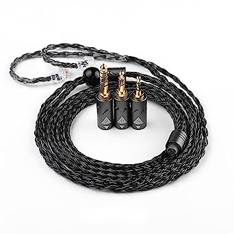 Linsoul QKZ Q1 MAX 16-Stand 352 Cores Silver-Plated HiFi Earphones Upgrade Cable with Interchangeable 2.5mm/3.5mm/4.4mm Plug Replacement Cable for Audiophile (Black, S-Type)