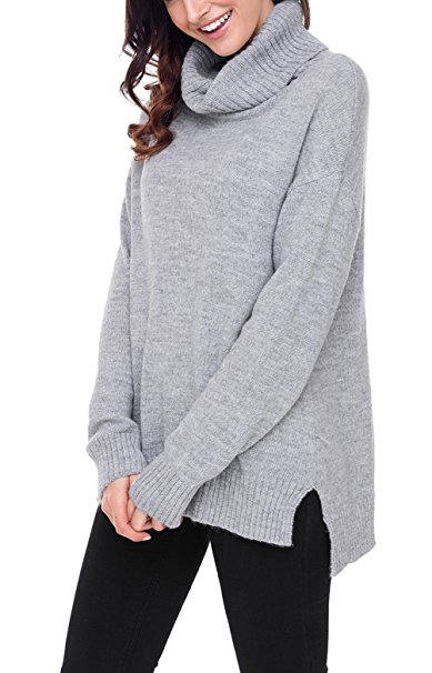 Asvivid Women's Casual Turtleneck Ribbed Knit Chunky Loose Sweater Pullover Tops