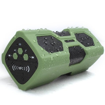 Bluetooth Speakers, ELEGIANT Waterproof Sport Speaker Portable Wireless Speaker with 3600mAh Rechargeable Power Bank/ Mic / NFC Function and Metal Hook Loop Idea for Calls for iPhone 6/ 6Plus, iPad Air, Samsung Galaxy S6, S6 Edge, LG G3, Nexus 5/4 and most Android Phones and Tablets, Laptop, PC (Green)