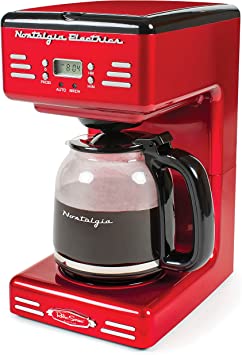 Nostalgia New & Improved 12-Cup Programmable Coffee Maker with LED Display, Automatic Shut-Off & Keep Warm, Pause-And-Serve Function, Includes Reusable Filter, Retro Red