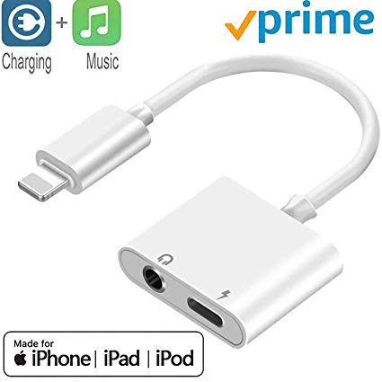 Headphone Jack Adapter Dongle Adapter to 3.5mm Jack Converter Car Charge Accessories for iPhone 8/X/XS MAX/XR/8Plus/7/7 Plus Plus 2 in 1 Earphone Splitter Adaptor Cable & Audio Connector
