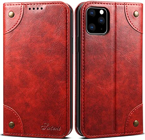 SINIANL Compatible with iPhone 12 Leather Case, Designed for iPhone 12 Pro Wallet Folio Case Book Design with Magnetic Closure Kickstand Card Slots Flip Cover for iPhone 12/12 Pro 6.1 inch 2020 Red