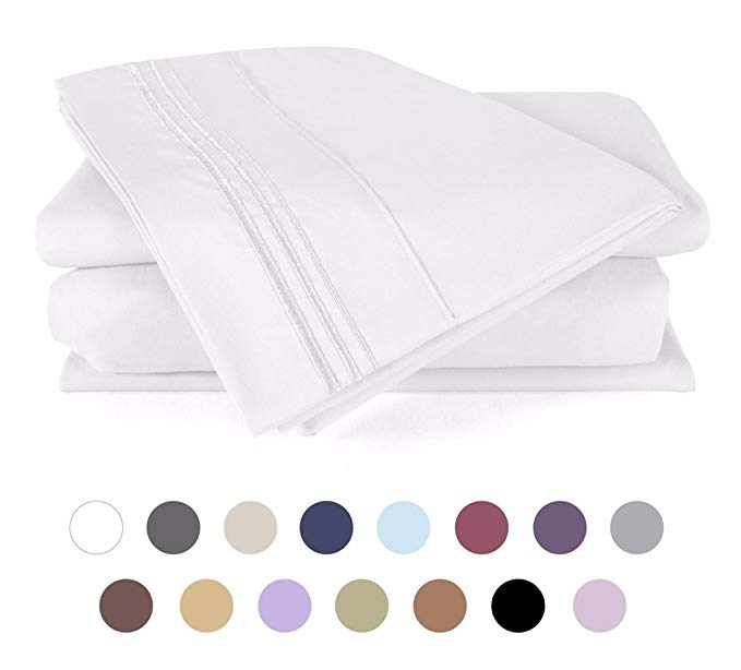 4 Piece Bed Sheets Set (California King - White) 1 Flat Sheet 1 Fitted Sheet and 2 Pillow Cases - Hotel Quality Brushed Velvety Microfiber - Luxurious - Extremely Durable - by DUCK & GOOSE