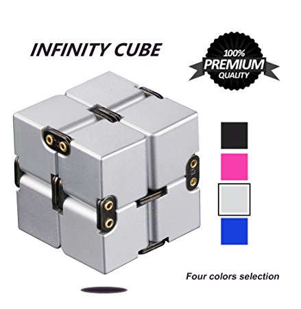 Infinite Cube, P.LOTOR Magic Infinity Flip Cube Edc Fidgeting Square Shaped Release Stress Toy For Anxiety, Silver Anodized Aluminum