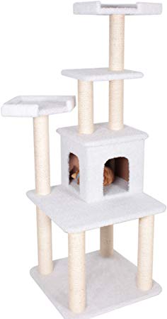 Majestic Pet Products 64 inch Cream Bungalow Cat Furniture Condo House Scratcher Multi Level Pet Activity Tree