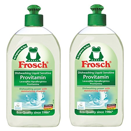 Frosch Natural Unscented Sensitive Provitamin Liquid Hand Dish Washing Soap, Free & Clear, 500 ml (Pack of 2)