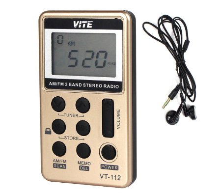 VITE VT-112 Portable Digital Tuning AM / FM Stereo Radio with Earphone for Walk(Gold)