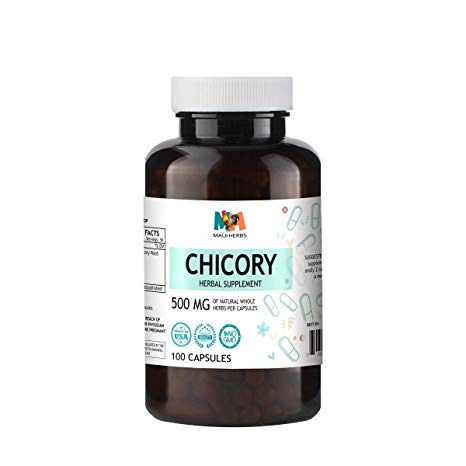 Chicory Capsules, 500 mg, Organic Chicory Root (Cichorium Intybus) (100 Capsules)