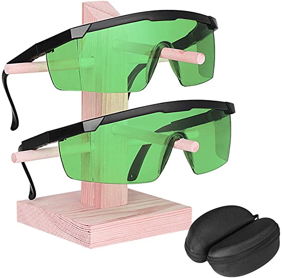 Comgrow 2 Packs Green Laser Safety Glasses for UV Protection Laser with 200nm-450nm 800nm-2000nm Infrared Light for IPL OPT Engraving Machine Eye Protection Goggles with Adjustable Frame Temple Box