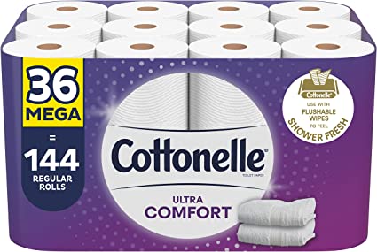 Cottonelle Ultra Comfort Toilet Paper, Strong Bath Tissue, 36 Mega Rolls (36 Mega Rolls = 144 regular rolls), 268 Sheets per Roll