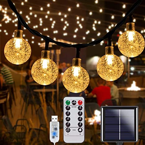 70 LEDs Solar String Light,39ft Garden Fairy Lights Indoor Outdoor Hanging Bubble Bead Decoration for Garden, Room, Birthday, Christmas, Party, Wedding