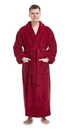 Arus Men's Shawl Collar Full Length Long Fleece Robe, Turkish Bathrobe