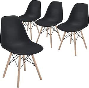 Yaheetech Dining Chairs Modern Mid Century Chairs DSW Shell Eiffel Armless Side Chairs for Kitchen Living Room Lounge, Black, 4pcs