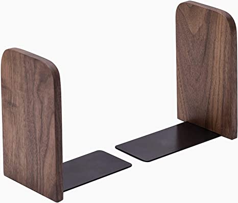 Lykia Wooden BOOKENDS, Bookends Decorative, Pack of 1 Pair, Black Walnut with Non-Skid for Office Desktop