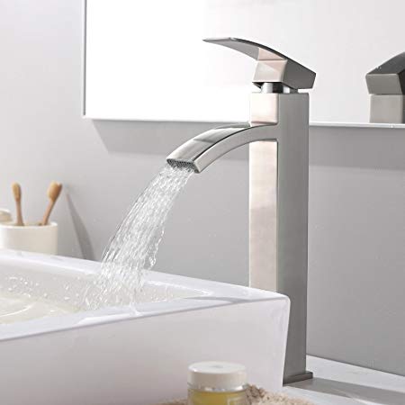 VCCUCINE Contemporary Modern Brushed Nickel 12.52" Tall Bathroom Vessel Sink Faucet, Single Handle Stainless Steel Sink Faucet