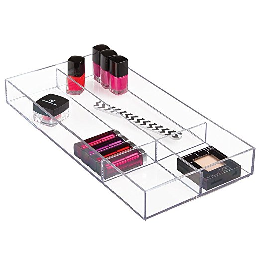mDesign Cosmetic Drawer Organizer for Vanity Cabinet to Hold Makeup, Beauty Products - 8" x 16" x 2", Clear