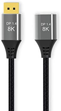 CABLEDECONN Displayport 1.4 Extension Cable,DP to DP 8K Extension Cable,DP1.4 8K 4K 8K@60Hz 4K@144Hz High Speed 32.4Gbps HDCP 3D Slim and Flexible DP to DP Cable (1 Meter)