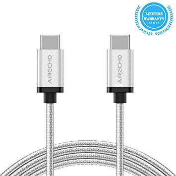 3A Peak USB-C to USB-C Cable, Airecho 5Gbps USB C to USB C 3.1 Gen 1 ( 9.9ft / 3m) Nylon Braided Fast Sync Charging Cord for MacBook Pro, Chromebook Pixel, Samsung, Silver