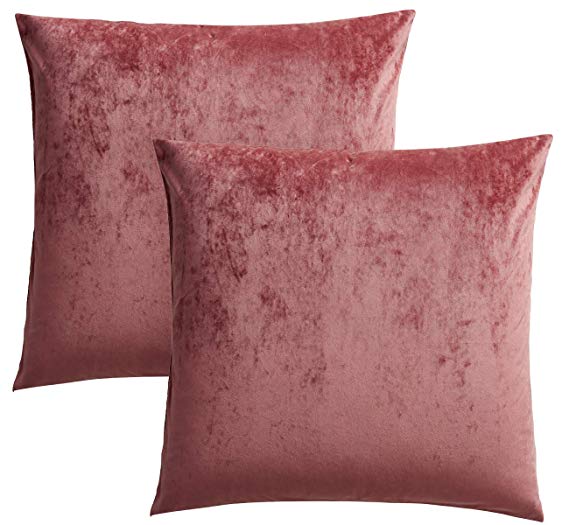 PHF Velvet Euro Sham Cover Soft for Winter Solid Decorative Pack of 2 26" X 26"Burgundy