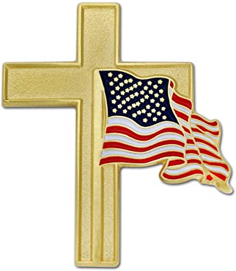 PinMart American Flag Gold Cross Religious Military Patriotic Lapel Pin