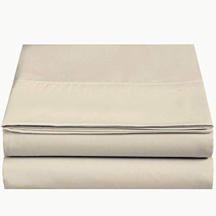 CC&DD HOME FASHION Velvety Brushed Microfiber Flat Sheets(2), 2-Pack Twin, Dull Beige